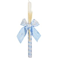 Los mejores  - Vela o cirio para Bautizo de Cera Blanca Personalizada con Nombre y Fecha. Modelo París (Azul)